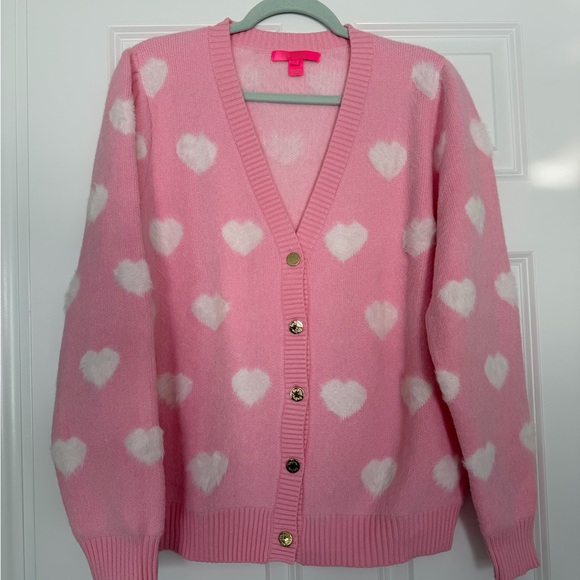 Lilly Pulitzer Sweaters - Lilly Pulitzer Keane Cardigan size XL light pink with white hearts